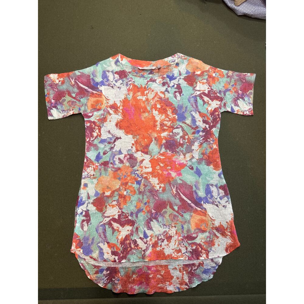 Soft Surroundings Impressionist Floral Short Sleeved Sweater Womens Size Small